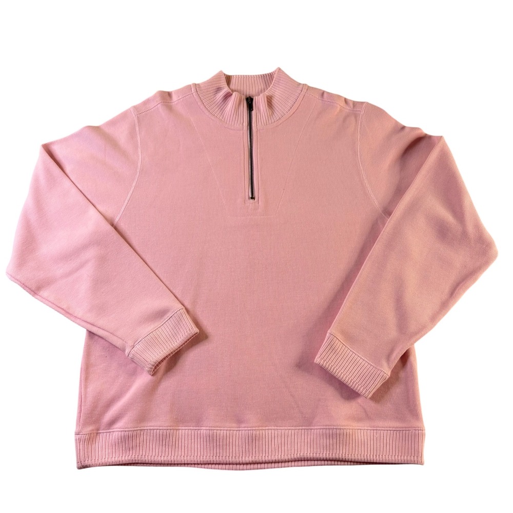 Carolyn Taylor Pink Quarter Zip Pullover Ribbed Knit Sweater XL Preppy Coastal